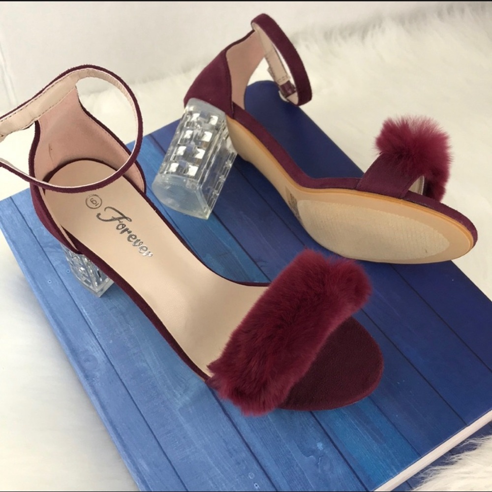 Burgundy Woman’s Clear Chunky Heels Strapped - Picture 2 of 5